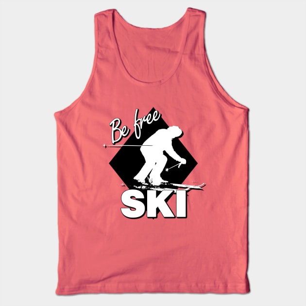 Be Free SKI Text Design White Silhouette Downhill Skier on Expert Level Black Diamond Shape Tank Top by karenmcfarland13